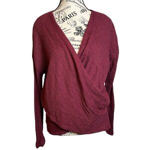 Lush Maroon Cross Body V Neck Criss Cross Sweater Top Large